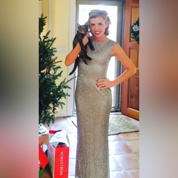 David Meister Metallic Silver Sequin Long Gown. Size 2. - Picture 3 of 8